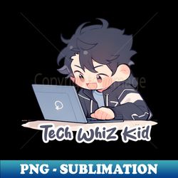 Cute Anime boy using laptop - Instant PNG Sublimation Download - Enhance Your Apparel with Stunning Detail