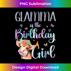 Womens Glamma Of The Birthday Girls Farm Cow Floral Barnyard Bday V-Neck - Contemporary PNG Sublimation Design - Animate Your Creative Concepts