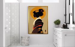 yellow flowers canvas wall art, japanese noblewoman canvas wall art, traditional japanese dress canvas wall art, yellow