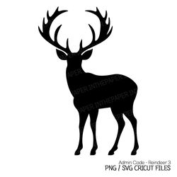 Reindeer Black Silhouette SVG | Christmas PNG Stag Horns Handsome Elegant Colorful Illustration Unique Decorations Art B