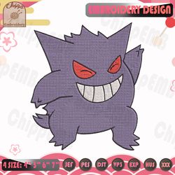 Gengar Embroidery Design, Pokemon Embroidery Design, Anime Embroidery File, Machine Embroidery Designs, Instant Download