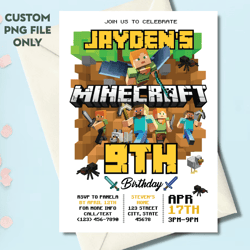 Personalized File Minecrafter Birthday Invitations | Minecraft Invitations | Minecraft Birthday Party | Mine Invite|