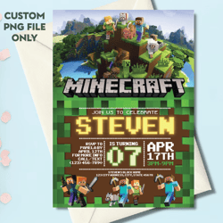 Personalized File Minecrafter Birthday Invitations Editable Minecraft Birthday Invitation Editable Mine Invite PNG File
