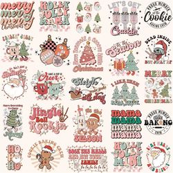 Retro Christmas Svg Png Bundle Don't Stop Believin' Jingle Bell Rockin Pink Santa Sleigh Lets Get Crackin' Jolly Merry D