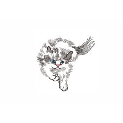 Fluffy Cat Machine Embroidery Design. 5 Sizes. Pet Embroidery Design