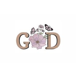 God with Flowers and Butterfly Machine Embroidery Design. 3 Sizes.Christian Embroidery Design