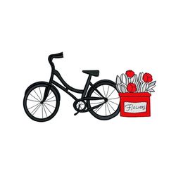 Bicycle with Flowers Machine Embroidery Design. 4 Sizes