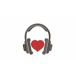 Headphones with Heart Machine Embroidery Design. 4 Sizes. Music Lover Embroidery Design
