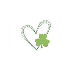 St. Patrick's Day Heart Machine Embroidery Design. 5 Sizes. Shamrock Embroidery Design
