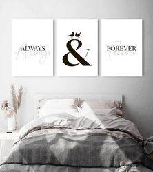 Always & Forever Couple Print Set of 3 Couple Printable Above Bed Sign Bedroom Decor Above Bed Wall Art Couple Poster