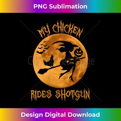 Womens My Chicken Rides Shotgun - Chicken Riding Brooms Halloween V-Neck - Eco-Friendly Sublimation PNG Download - Customize with Flair