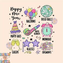 Happy New Year PNG Sublimation Digital Design Download, disco ball png, new years eve png, cheers png, 2024 png, party p