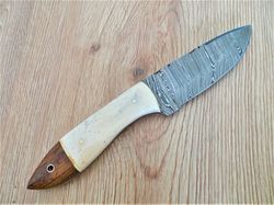 custom handmade Damascus steel hunting skinner knife white camel bone & natural wood handle gift for him groomsmen gift