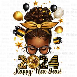 2024 happy new year afro messy bun png, Merry Christmas png, Happy New Year png, Christmas messy bun png, sublimate desi
