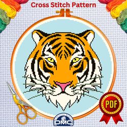 tiger cross stitch pattern, modern cross stitch pattern  instant pdf download animal cross stitch pattern,