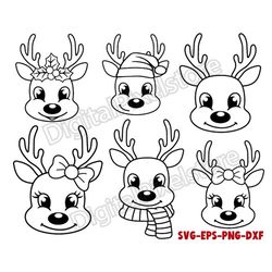 Cute Reindeer Outline Svg,Reindeer Face Svg,Christmas reindeer SVG Bundle,Reindeer Svg,Girl Reindeer Svg,Boy Reindeer Sv