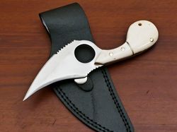 custom handmade Damascus steel hunting skinner knife camel bone handle gift for him groomsmen gift wedding anniversary