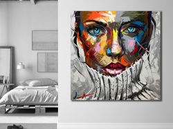 colorful girl face canvas wall art,woman portrait canvas wall decor,abstract girl face painting canvas,room decor,home d