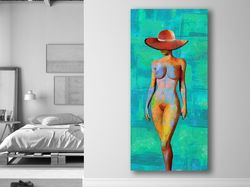 green nude printing on canvas, abstract colours canvas wall art, ready to hang, bedroom decor, house gift, modern home d