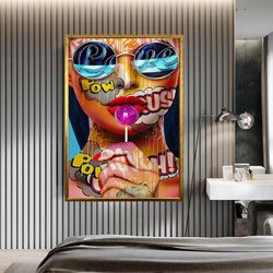 lollipop woman canvas wall art, tattooed woman canvas wall art, graffiti woman canvas print art, red lips woman canvas p