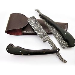 Custom Hand Made Damascus Steel Folding Straight Razor , Shaving Razor Knife