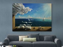 Sailing ship prints on Canvas, Ship Canvas Painting, Kush Style Art, Surreal Seascape, Abstract Sea, Blue Seascape-1