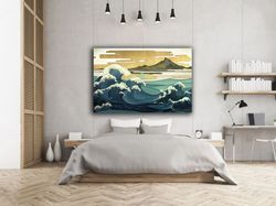 seascape canvas print art, waves canvas wall decor, mountain scenery canvas print art, souvenir canvas wall decor
