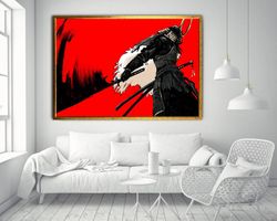 Japanese Samurai Fighting A Tidal Wave, ready to hang canvas print wall art, framed canvas wall art, mancave decor
