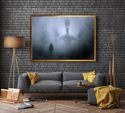 lonely man canvas wall art, alien and man canvas wall art, scary canvas wall art, alien canvas wall decor ready to hang