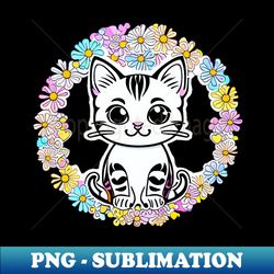 Cute White Kitten and Multicolored Flowers - Special Edition Sublimation PNG File - Add a Festive Touch to Every Day