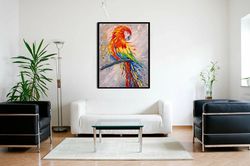 Parrot Canvas Wall Decor, Canvas Wall Art Colorful Parrot Bird, Abstract Parrot Canvas Painting, Animal Wall Art, ready