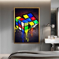 rubik's cube canvas wall art, puzzle cube canvas print art, mind cube ready to hang canvas wall art, graffiti cube canva