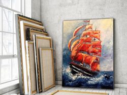 Ship Wall Art, Oil Painting Decor, Boat Wall Decor, Sea Wall Art, Living Room Wall Art, Large Wall Art, Canvas Decor, Sh
