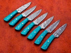 custom handmade Damascus steel 7 hunting skinner knife turqouise handle gift for him groomsmen gift wedding anniversay
