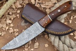 custom handmade Damascus steel hunting skinner knife rose wood handle gift for him groomsmen gift wedding anniversary