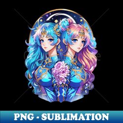 Starry Gemini Harmonious AI Anime Girl Character Artistry - Sublimation-Ready PNG File - Unleash Your Creativity