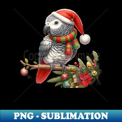 Cute African Grey Parrot Santa Hat Christmas Bird Lovers - Elegant Sublimation PNG Download - Capture Imagination with Every Detail