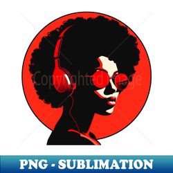 Woman  wearing Headphones in the style of Silhouette figures Retro Rock light Red and dark Black - Instant PNG Sublimation Download - Defying the Norms