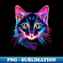 Neon Cat Face In Colorful Neon Pink And Neon Blue - Png Transparent Digital Download File For Sublimation - Perfect For Personalization