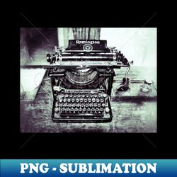 Vintage black and white photo Remington typewriter - PNG Transparent Sublimation Design - Revolutionize Your Designs
