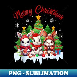 Cute Bunny Santa Hat Merry Christmas Tree Plaid Color Design - Sublimation-Ready PNG File - Perfect for Personalization