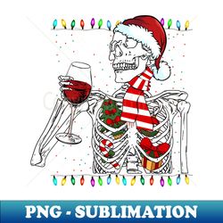 Christmas Skeleton With Smiling Skull Drinking Wine Alcohol - Stylish Sublimation Digital Download - Perfect for Creative Projects