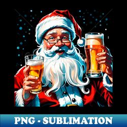 Santa Claus drinks beer and wishes Merry Christmas - Decorative Sublimation PNG File - Stunning Sublimation Graphics