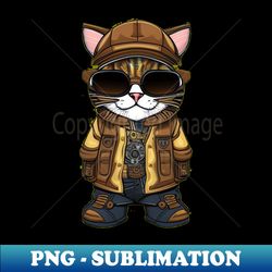 cute cartoon cat in sunglasses and hat funny design - stylish sublimation digital download - vibrant and eye-catching typography
