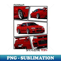 Nissan Skyline r34 GTR Red JDM Car - PNG Transparent Sublimation File - Add a Festive Touch to Every Day