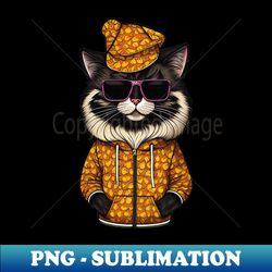 Paws  Fashion Cat Rocking Hat and Sunglasses - Retro PNG Sublimation Digital Download - Fashionable and Fearless