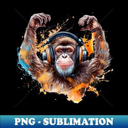 Happy Chimpanzee Listening to Rock - Unique Sublimation PNG Download - Unlock Vibrant Sublimation Designs