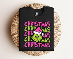 Christmas Grinch Pink and Green Unisex Sweatshirt, Pink Christmas, In My Grinch Era Unisex Shirt, Trending Christmas, Ch