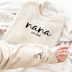 custom unisex nana sweatshirt with date and children name on sleeve, nana sweatshirt