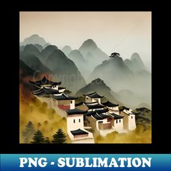 Oriental Mountain Landscape - Chinese painting - Retro PNG Sublimation Digital Download - Fashionable and Fearless